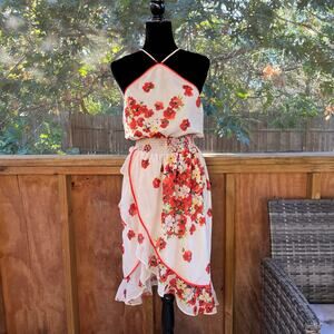 House of Harlow 1960 Floral Midi With Slit Dress - White and Red